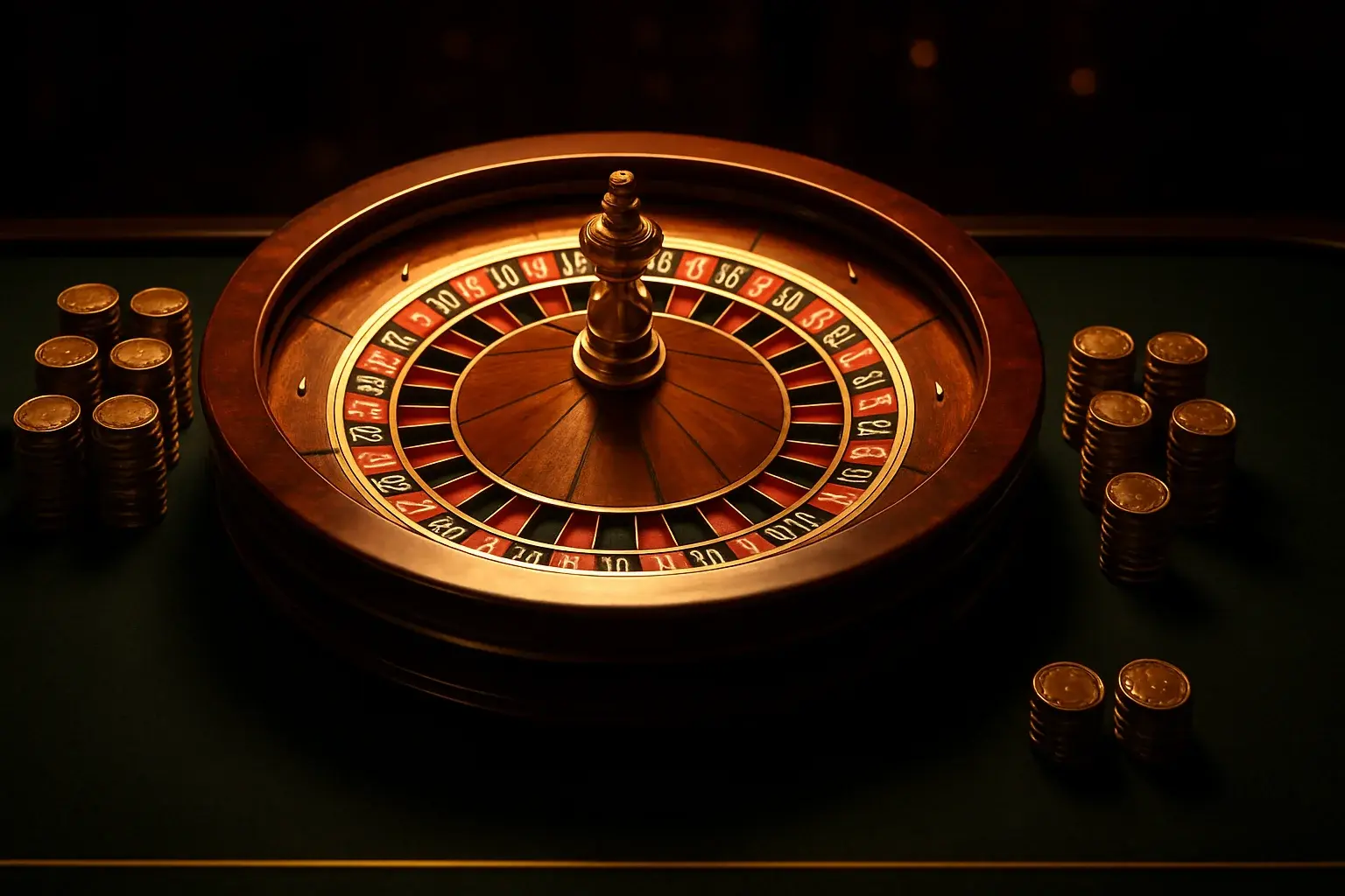 Elegant live casino table with glowing roulette wheel and golden chips